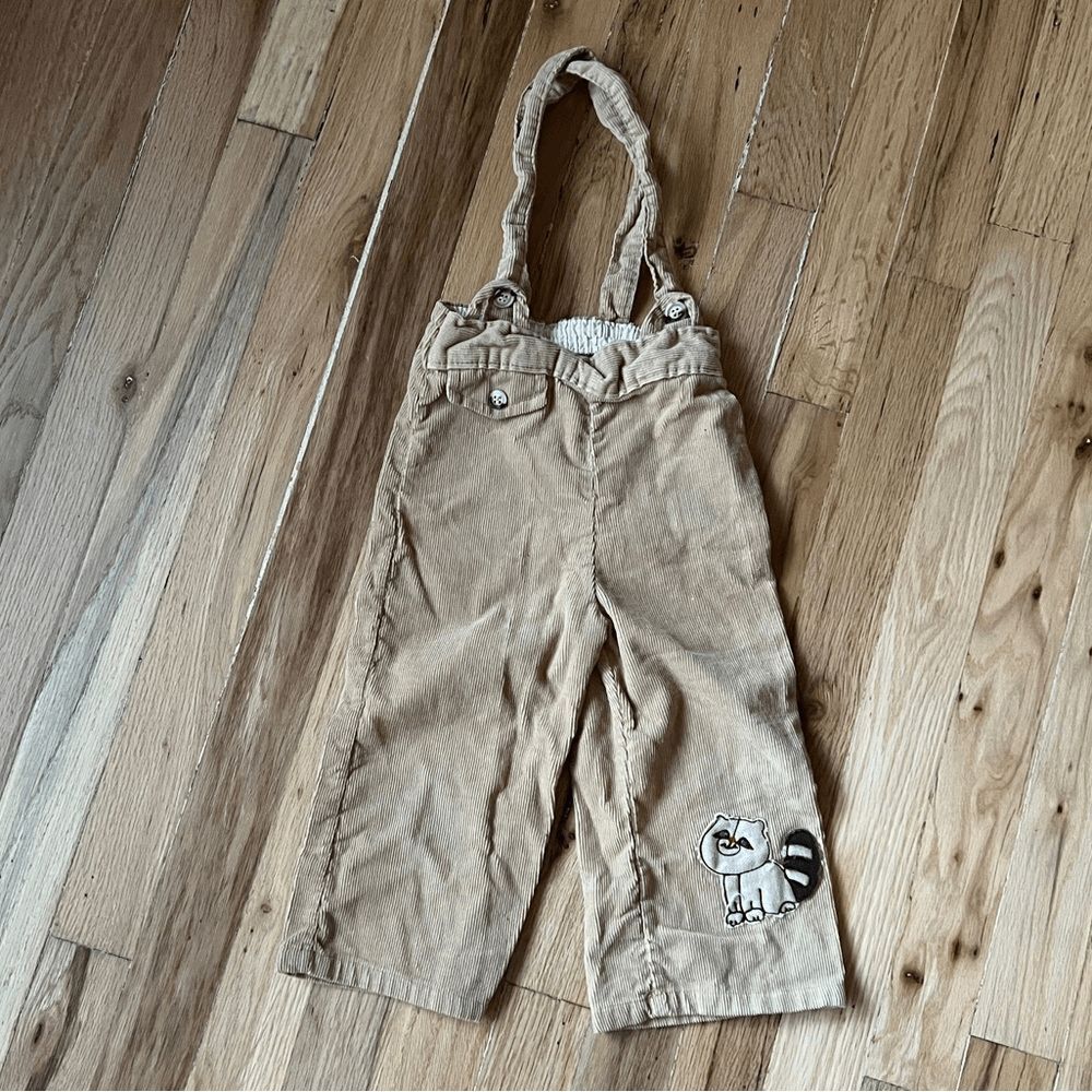 y2k Kids boy beige corduroy overalls‎ raccoon cute 2T outfit casual everyday